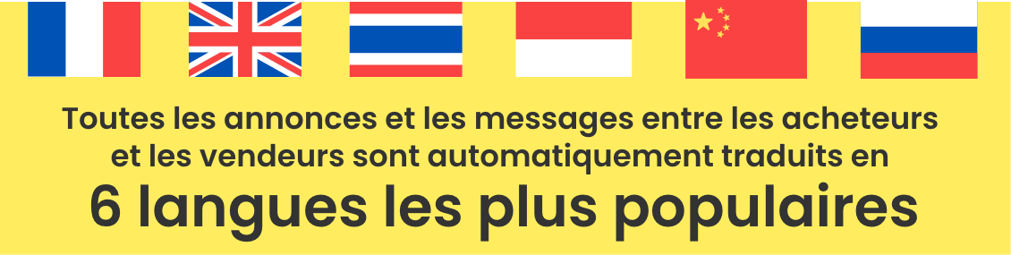 Toutes les annonces et les messages entre les acheteurs et les vendeurs sont automatiquement traduits en SIX langues les plus populaires